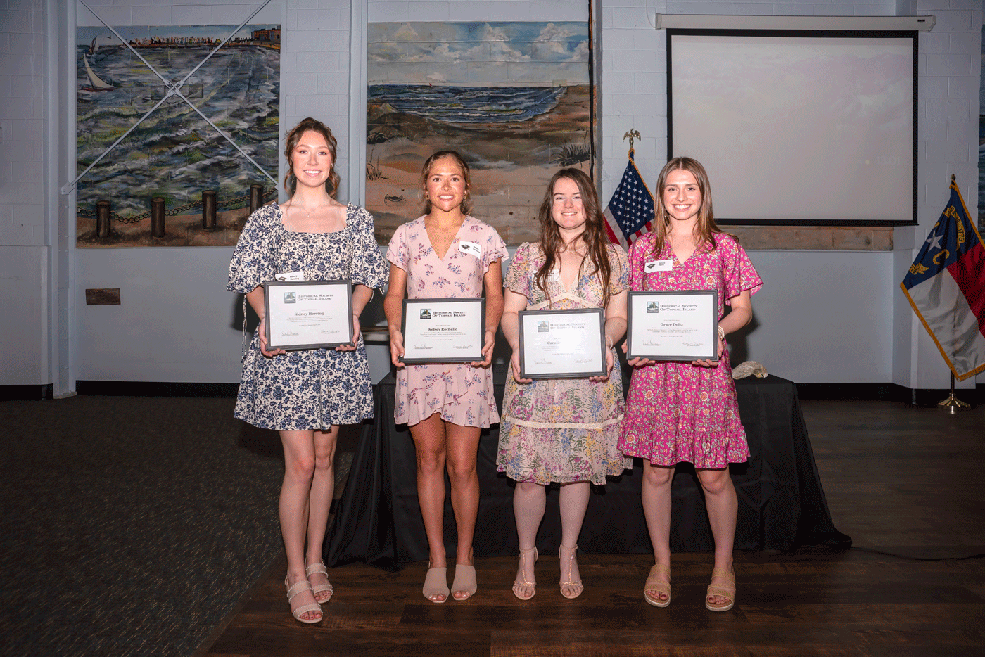 The Historical Society of Topsail Island 2023 Scholarship Winners: Sidney Herring, Kelsey Rochelle, Carolina Lotten, and Grace Deitz.