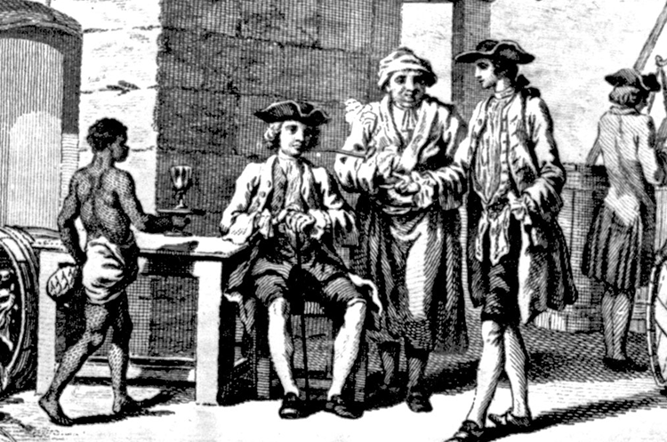 Early settlers with slave boy along the North Carolina coast