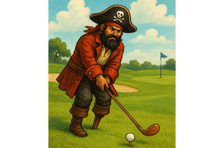 Pirate teeing off at the golf course
