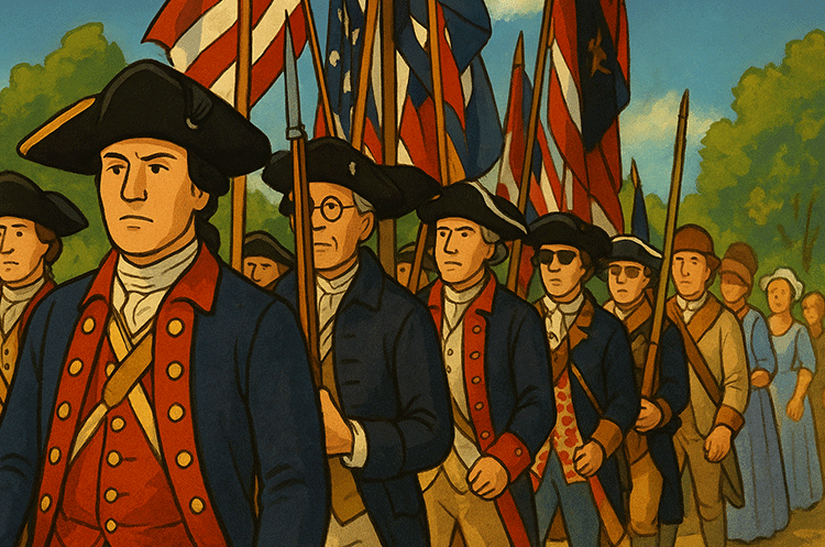 Depiction of America's revolutionary soldiers marching.