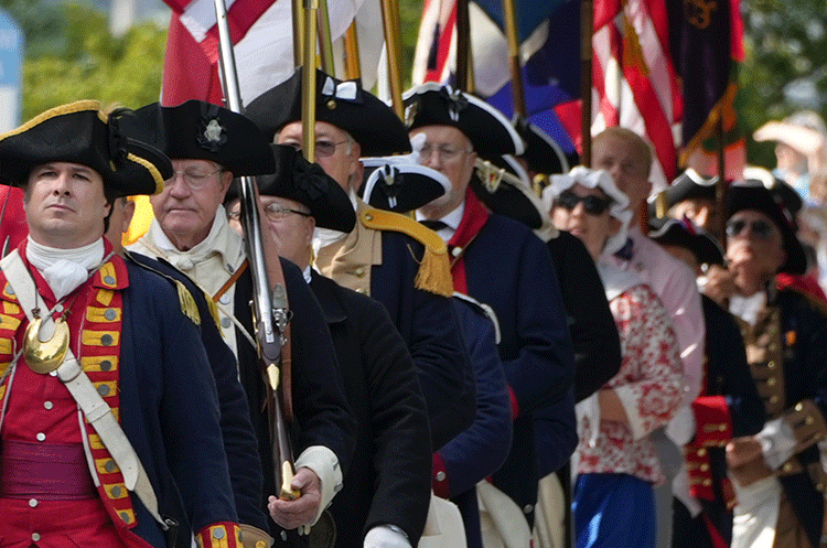 Depiction of America's revolutionary soldiers marching.