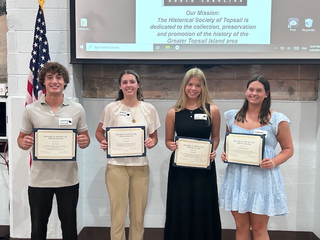 Historical Society of Topsail Island 2026 Scholarship Recipients | Camren Reaves | Lily Rumley | Anna Swan | Shane Taylor
